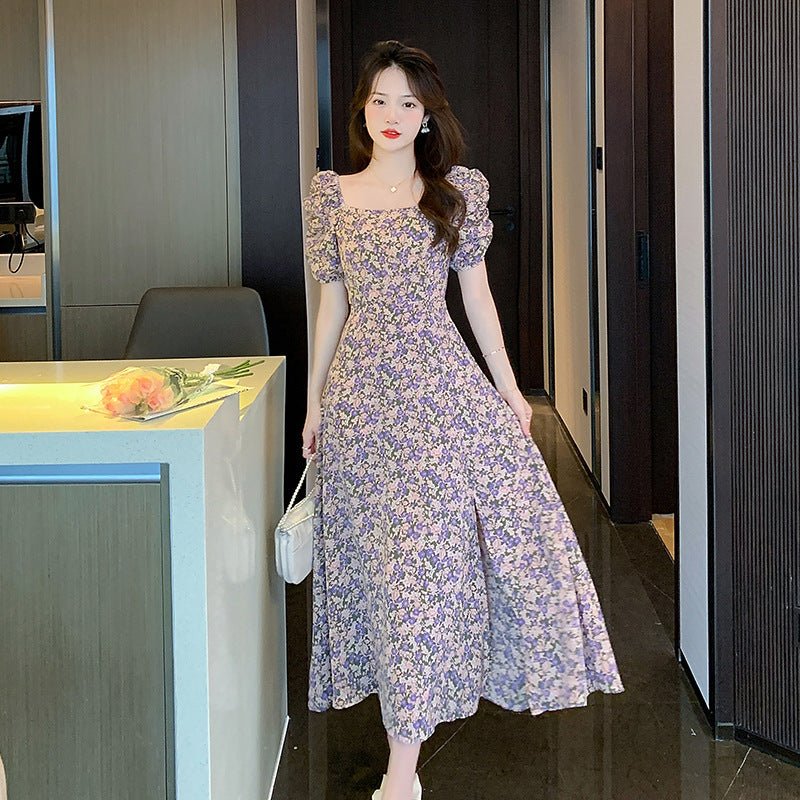 Robe florale à manches bouffantes style français pour femmes élégantes et tendance - IVOIRART.COM