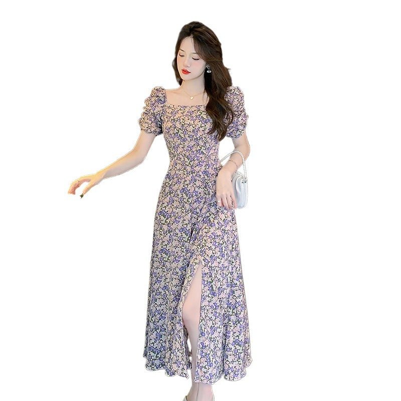 Robe florale à manches bouffantes style français pour femmes élégantes et tendance - IVOIRART.COM