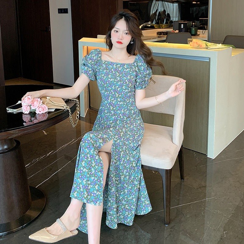 Robe florale à manches bouffantes style français pour femmes élégantes et tendance - IVOIRART.COM