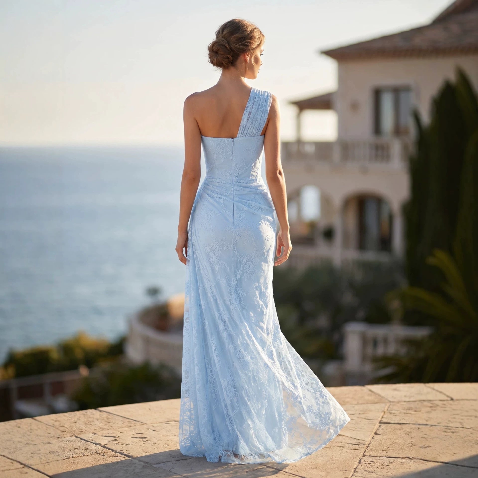 Robe fourreau bleue tendance pour femme, décolleté en V, taille haute, longue XL - IVOIRART.COM