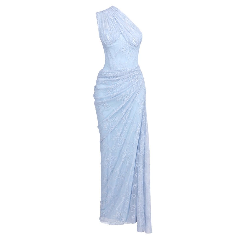 Robe fourreau bleue tendance pour femme, décolleté en V, taille haute, longue XL - IVOIRART.COM
