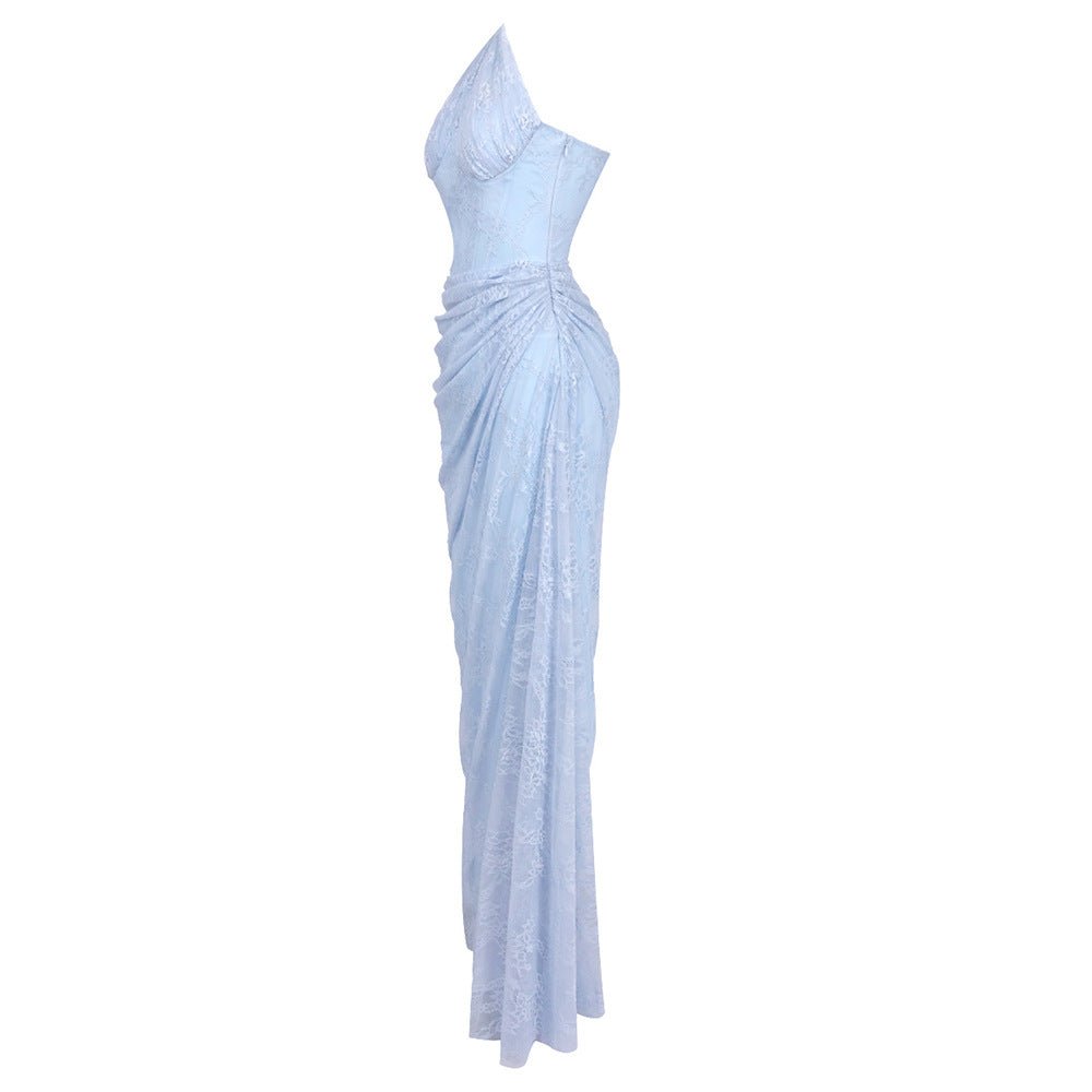 Robe fourreau bleue tendance pour femme, décolleté en V, taille haute, longue XL - IVOIRART.COM