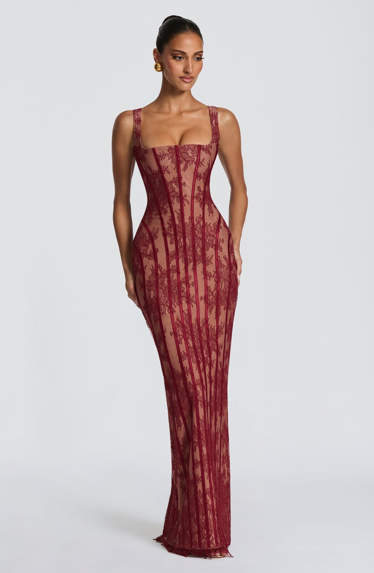 Robe fourreau en mesh à rayures verticales pour femme, taille haute élégante chic - IVOIRART.COM