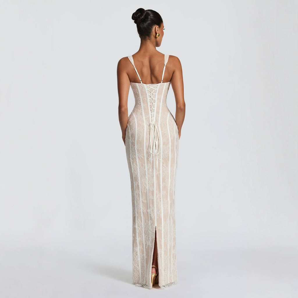 Robe fourreau en mesh à rayures verticales pour femme, taille haute élégante chic - IVOIRART.COM