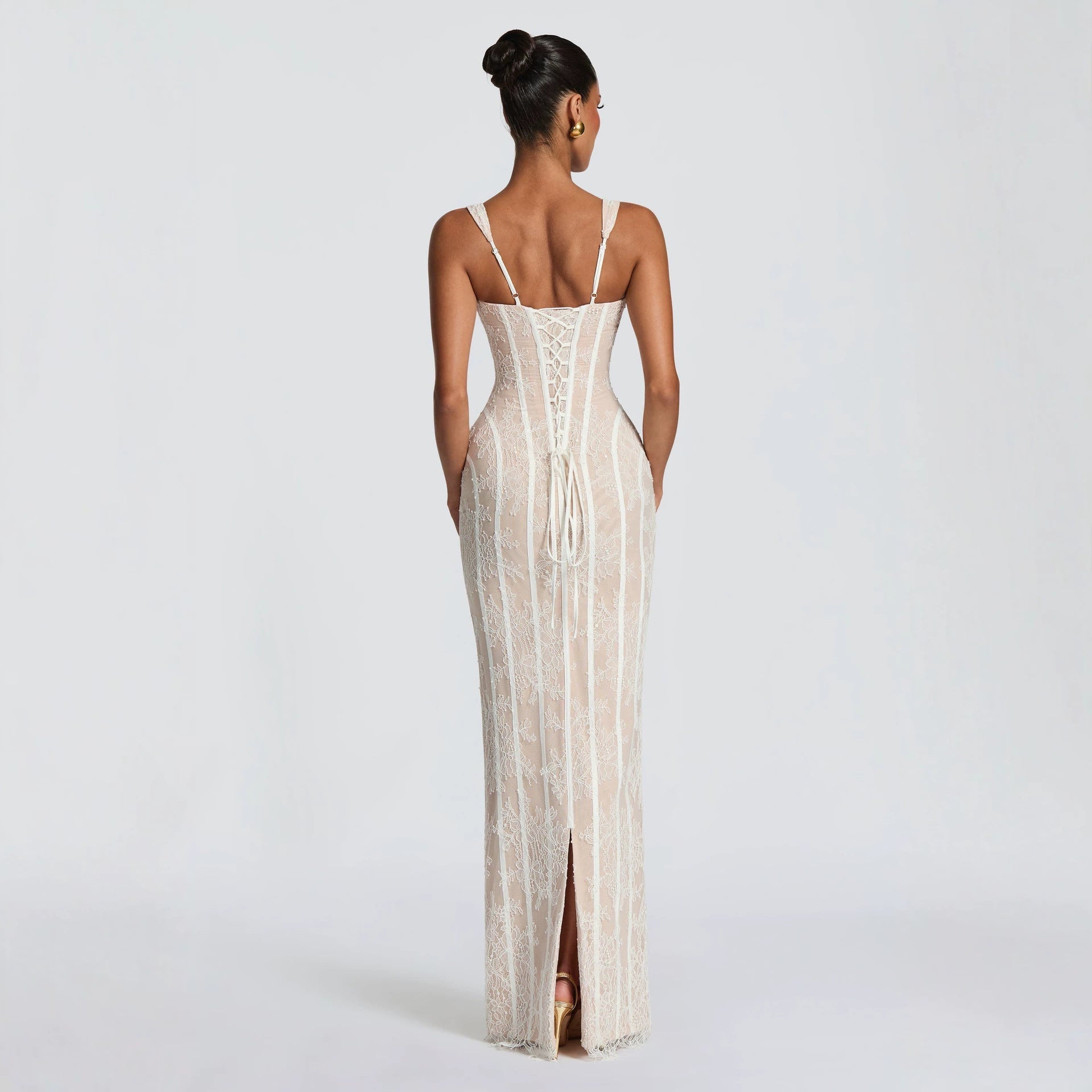 Robe fourreau en mesh à rayures verticales pour femme, taille haute élégante chic - IVOIRART.COM