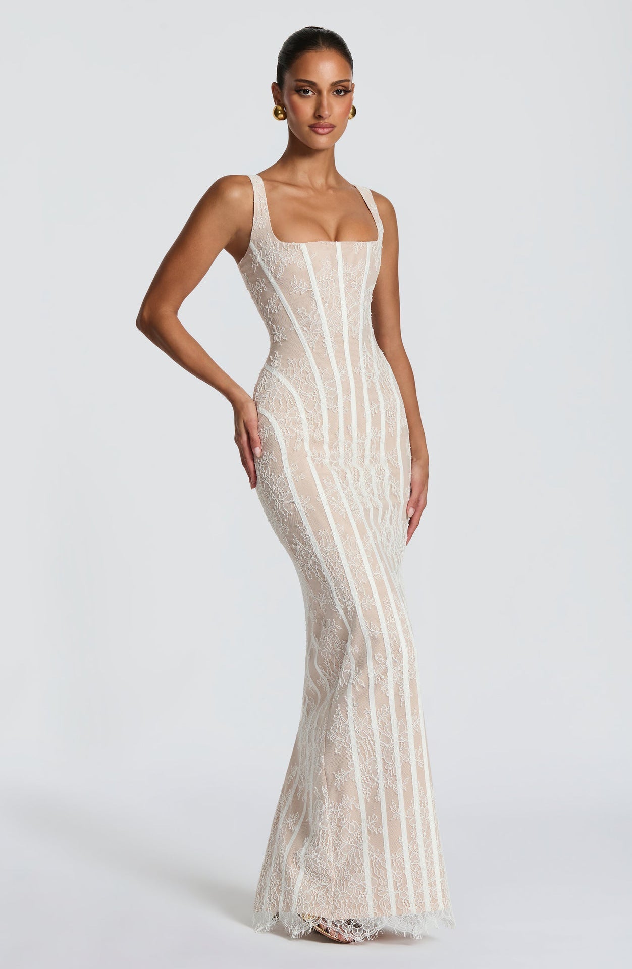 Robe fourreau en mesh à rayures verticales pour femme, taille haute élégante chic - IVOIRART.COM