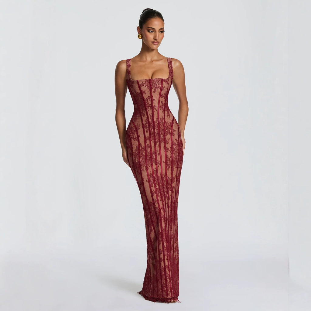 Robe fourreau en mesh à rayures verticales pour femme, taille haute élégante chic - IVOIRART.COM