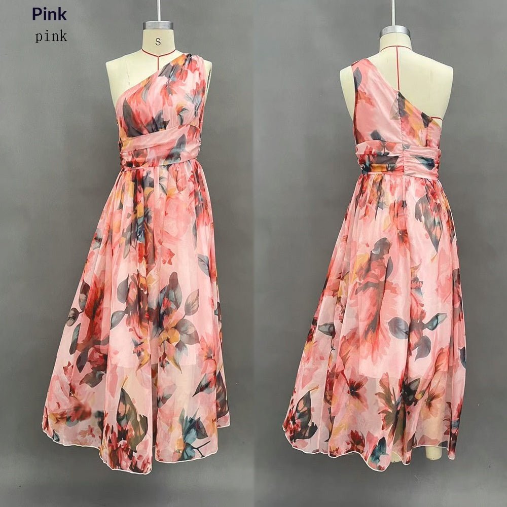 Robe imprimée élégante épaules dénudées sans manches, taille haute slim pour été - IVOIRART.COM