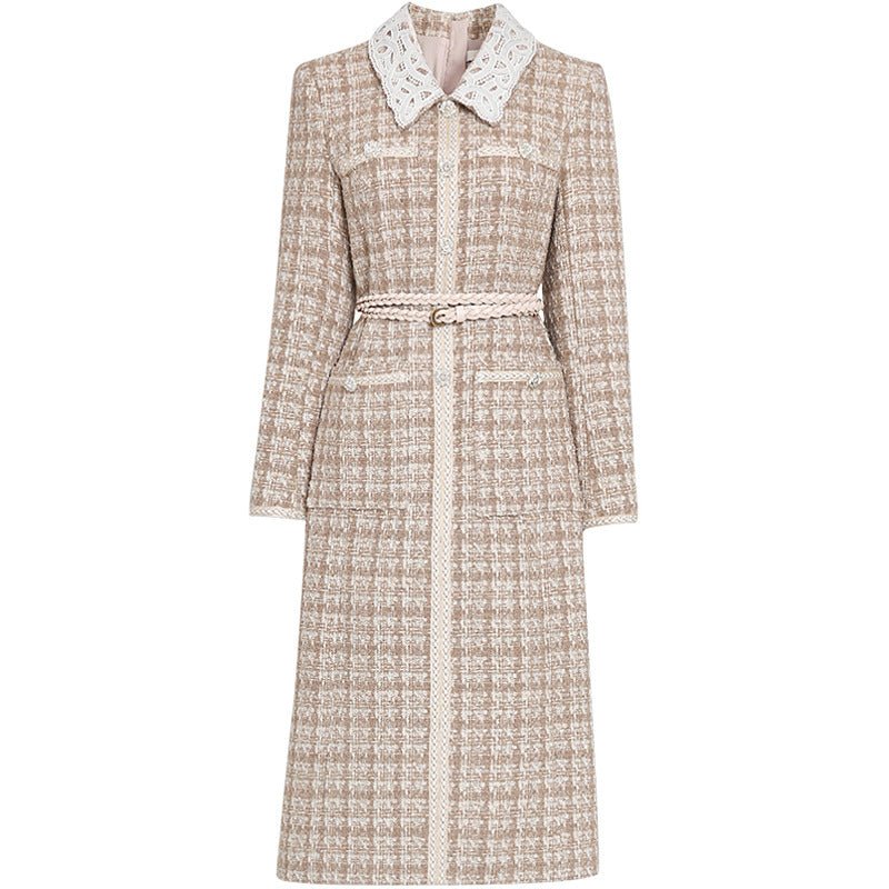 Robe intérieure élégante en tweed et dentelle à la française, coupe A-line pour - IVOIRART.COM