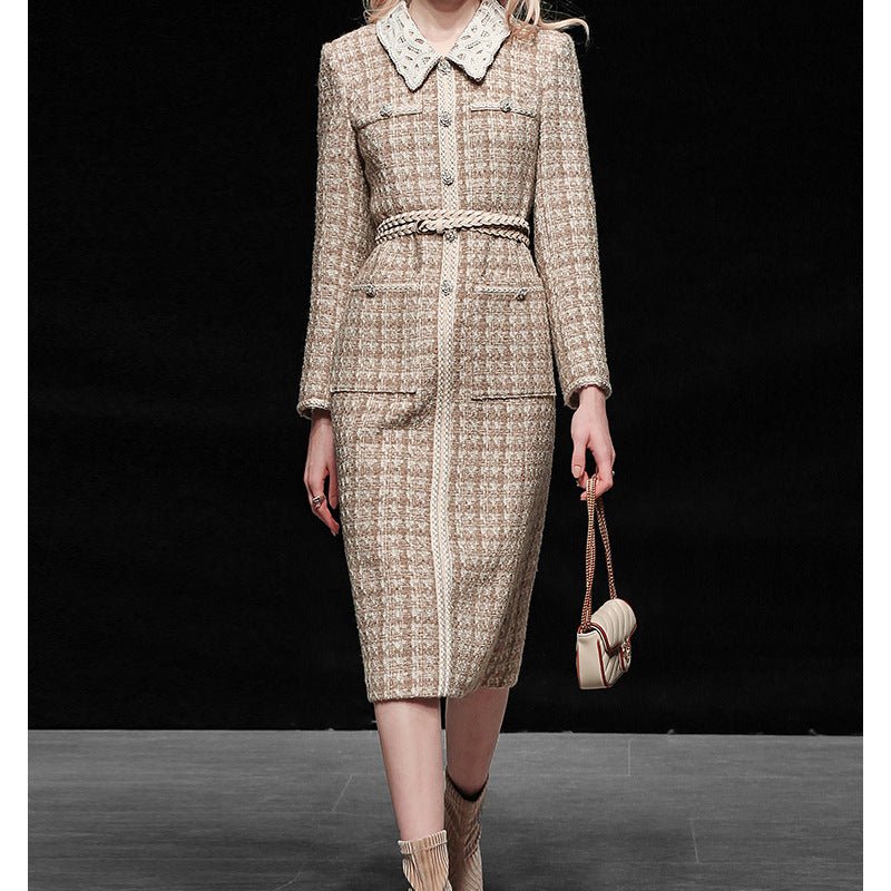 Robe intérieure élégante en tweed et dentelle à la française, coupe A-line pour - IVOIRART.COM