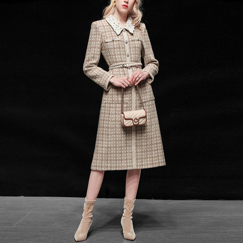 Robe intérieure élégante en tweed et dentelle à la française, coupe A-line pour - IVOIRART.COM