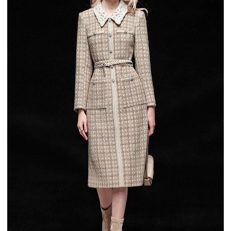 Robe intérieure élégante en tweed et dentelle à la française, coupe A-line pour - IVOIRART.COM