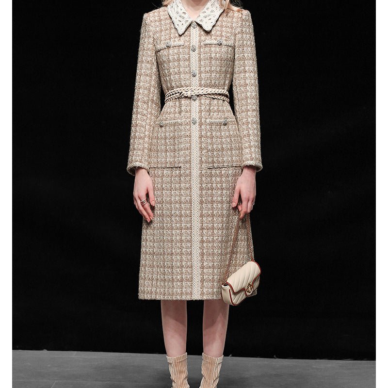 Robe intérieure élégante en tweed et dentelle à la française, coupe A-line pour - IVOIRART.COM