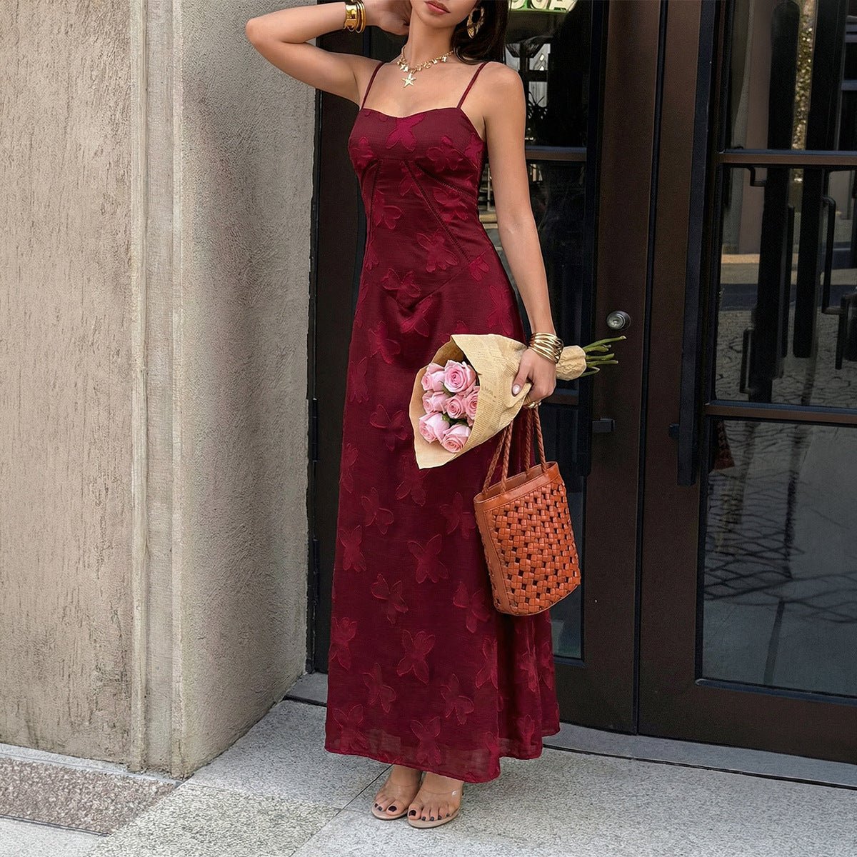 Robe Jacquard Avec Ceinture À La Taille Pour Femme Sculptant La Silhouette - IVOIRART.COM
