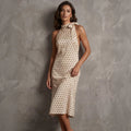 Robe longue à pois style designer, sans manches, dos nu à col halter pour femme. - IVOIRART.COM