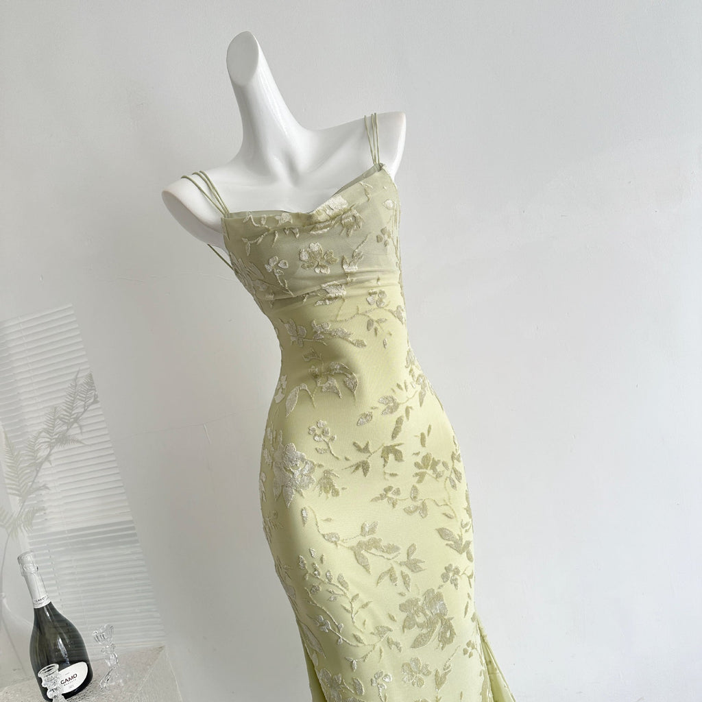 Robe longue bustier en tulle style français avec imprimé floral frais et doux - IVOIRART.COM