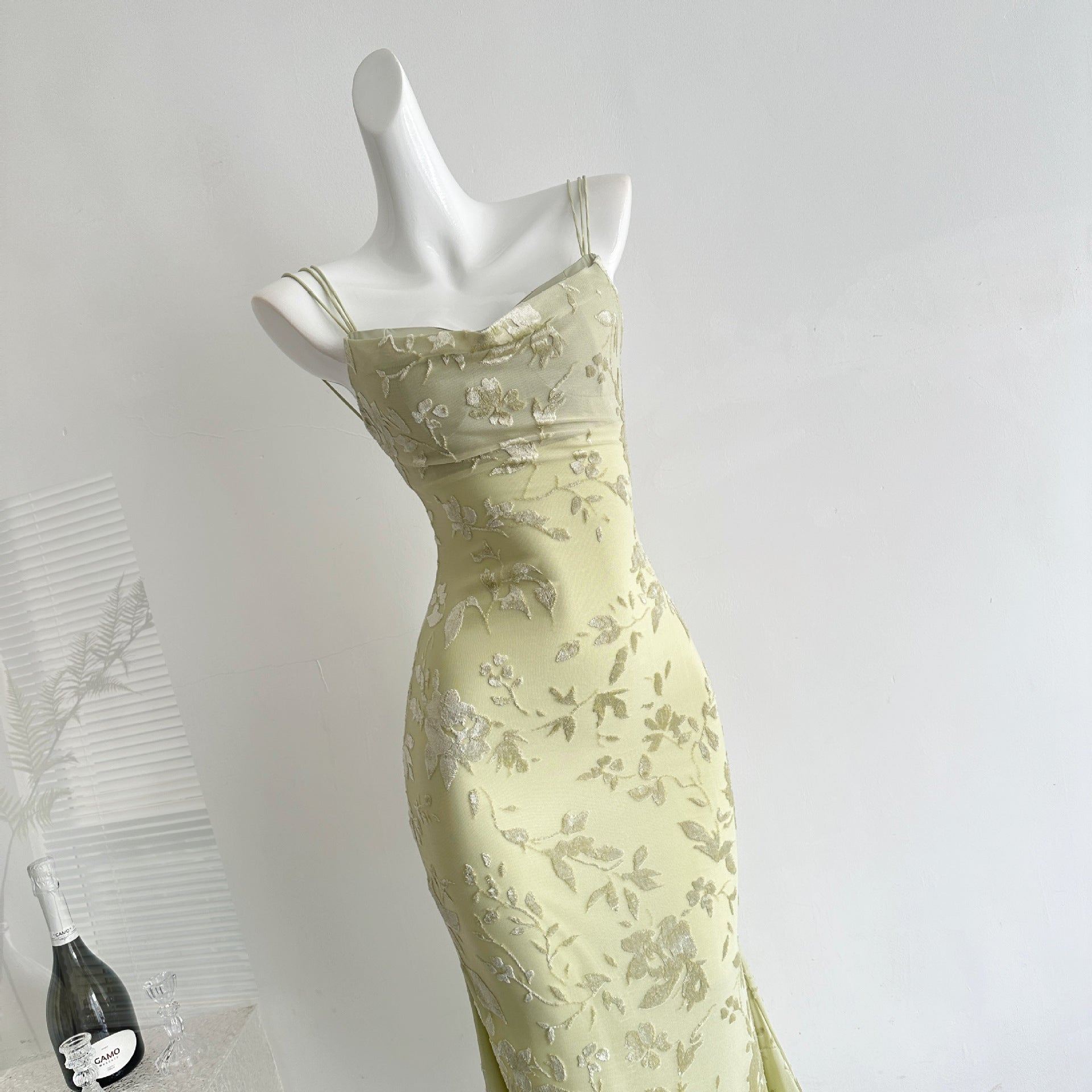 Robe longue bustier en tulle style français avec imprimé floral frais et doux - IVOIRART.COM