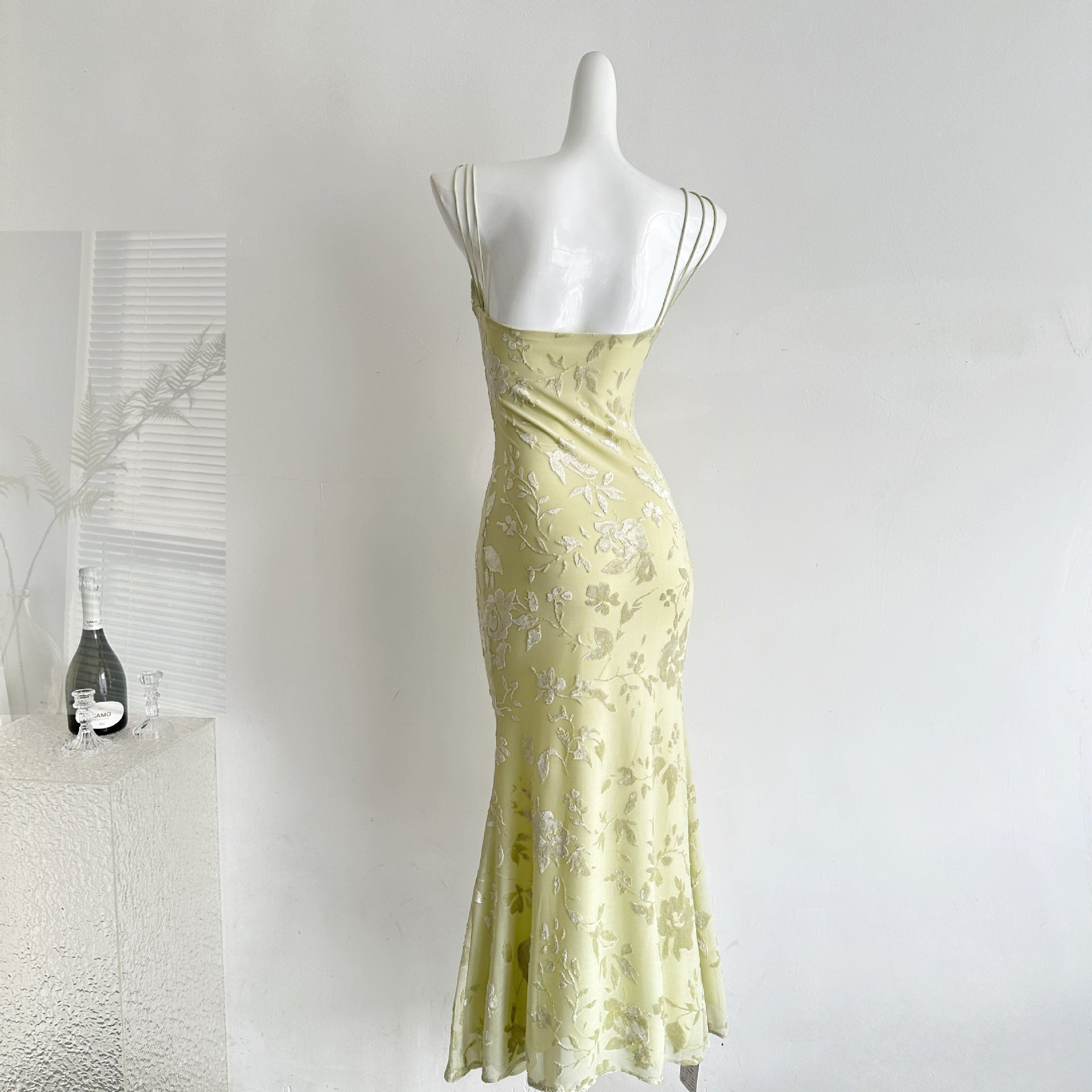 Robe longue bustier en tulle style français avec imprimé floral frais et doux - IVOIRART.COM
