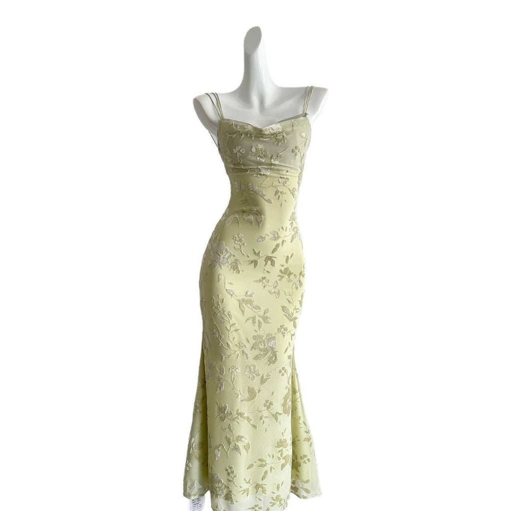 Robe longue bustier en tulle style français avec imprimé floral frais et doux - IVOIRART.COM