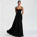Robe longue de soirée sans manches à encolure carrée et taille drapée élégante - IVOIRART.COM
