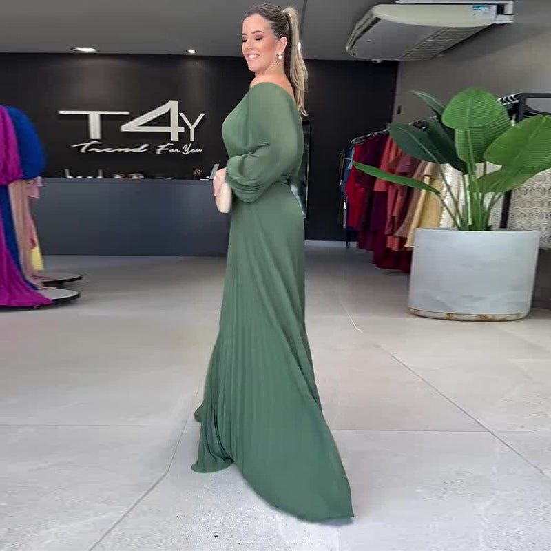 Robe longue manches longues femme, taille marquée, plissée, élégante et douce XS - IVOIRART.COM