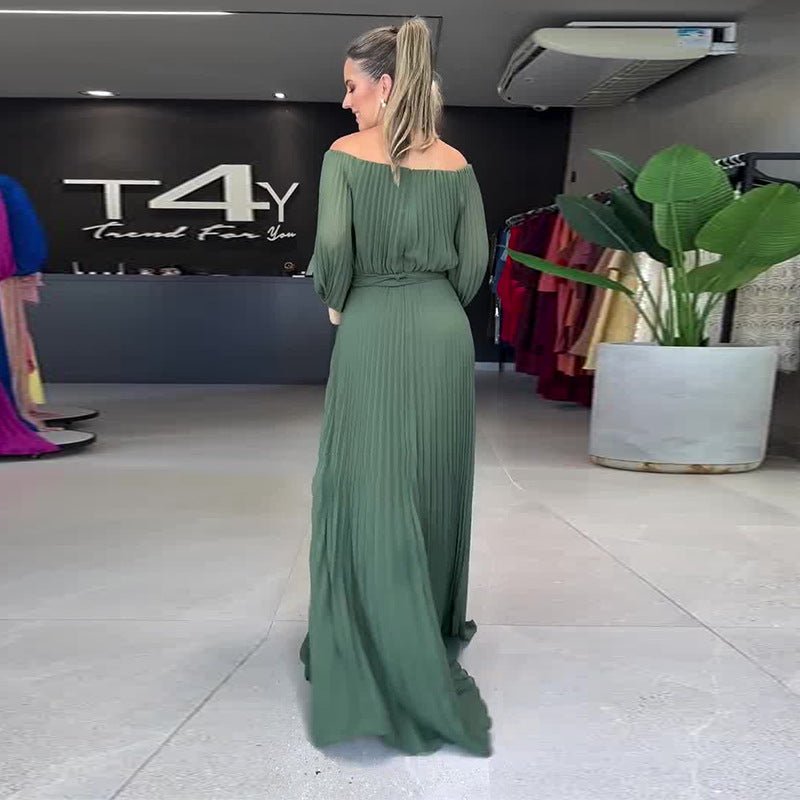 Robe longue manches longues femme, taille marquée, plissée, élégante et douce XS - IVOIRART.COM