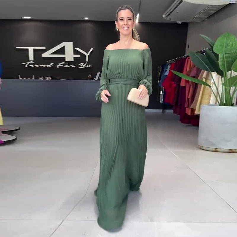 Robe longue manches longues femme, taille marquée, plissée, élégante et douce XS - IVOIRART.COM