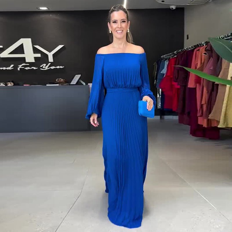 Robe longue manches longues femme, taille marquée, plissée, élégante et douce XS - IVOIRART.COM