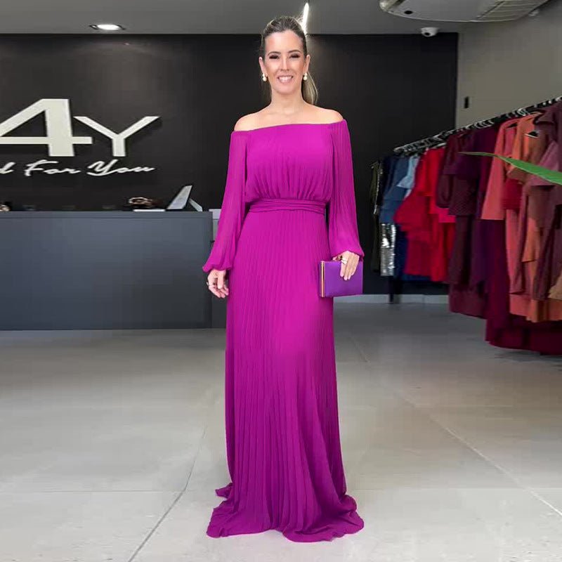 Robe longue manches longues femme, taille marquée, plissée, élégante et douce XS - IVOIRART.COM