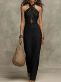 Robe Longue Moulante en Lin Col V Cache - Cœur à Bretelles Nuque - IVOIRART.COM