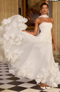 Robe longue sans bretelles à taille cintrée, style pétales tridimensionnels - IVOIRART.COM