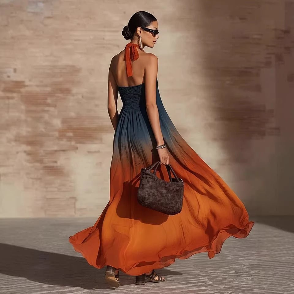 Robe longue sans manches à imprimé floral européen et américain pour vacances - IVOIRART.COM