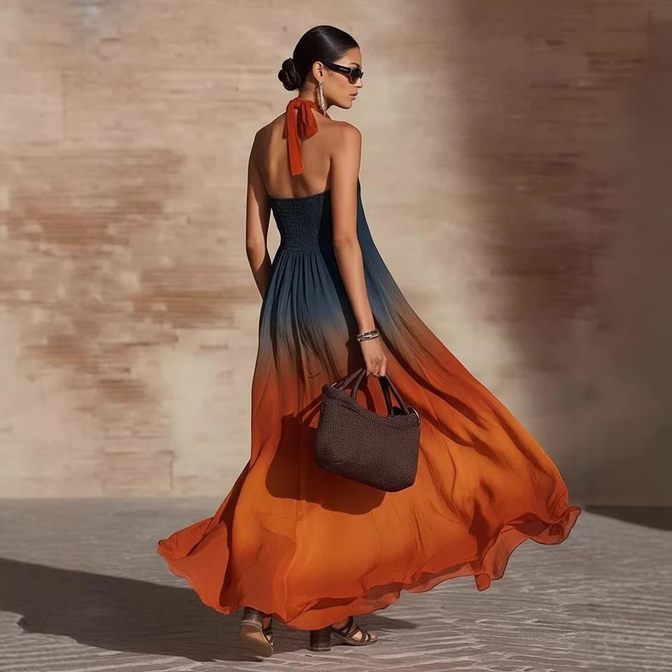 Robe longue sans manches à imprimé floral européen et américain pour vacances - IVOIRART.COM