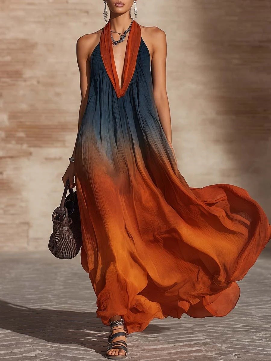 Robe longue sans manches à imprimé floral européen et américain pour vacances - IVOIRART.COM