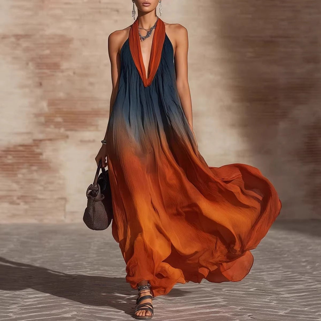 Robe longue sans manches à imprimé floral européen et américain pour vacances - IVOIRART.COM