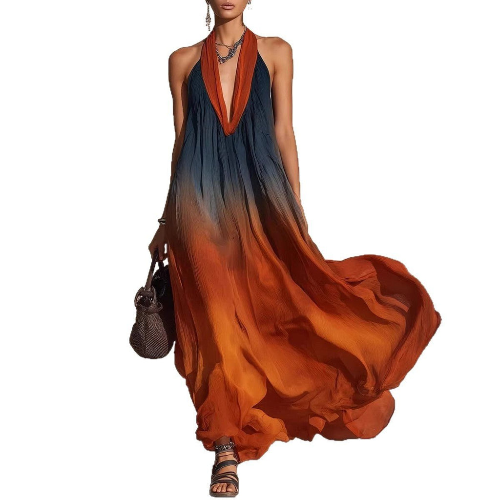 Robe longue sans manches à imprimé floral européen et américain pour vacances - IVOIRART.COM