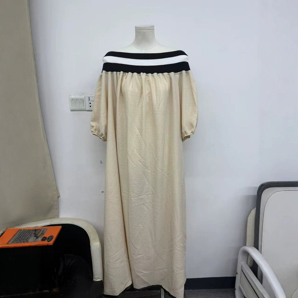 Robe maxi élégante style resort en coton-lin, épaules dénudées pour femme - IVOIRART.COM