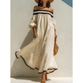 Robe maxi élégante style resort en coton-lin, épaules dénudées pour femme - IVOIRART.COM