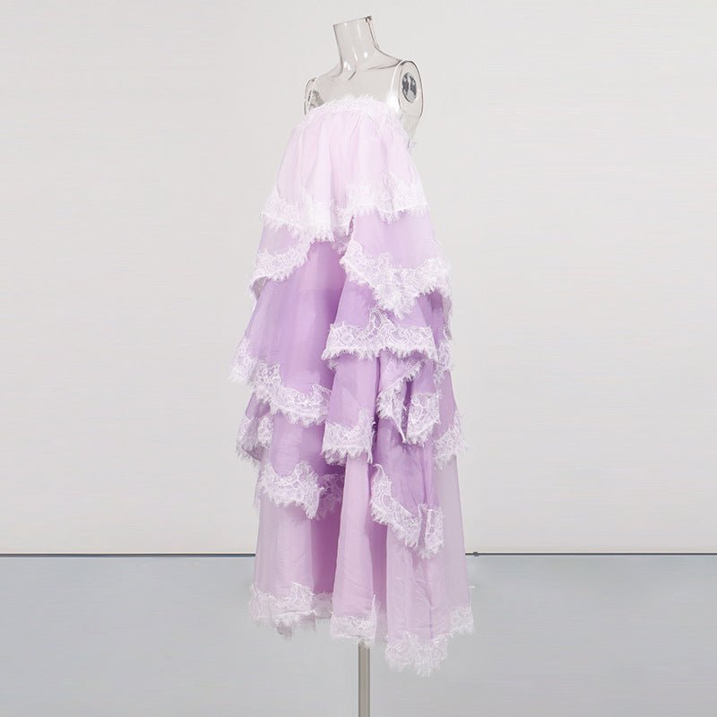 Robe maxi mousseline jaune pâle et blanc, dentelle eyelash, bretelles réglables . - IVOIRART.COM