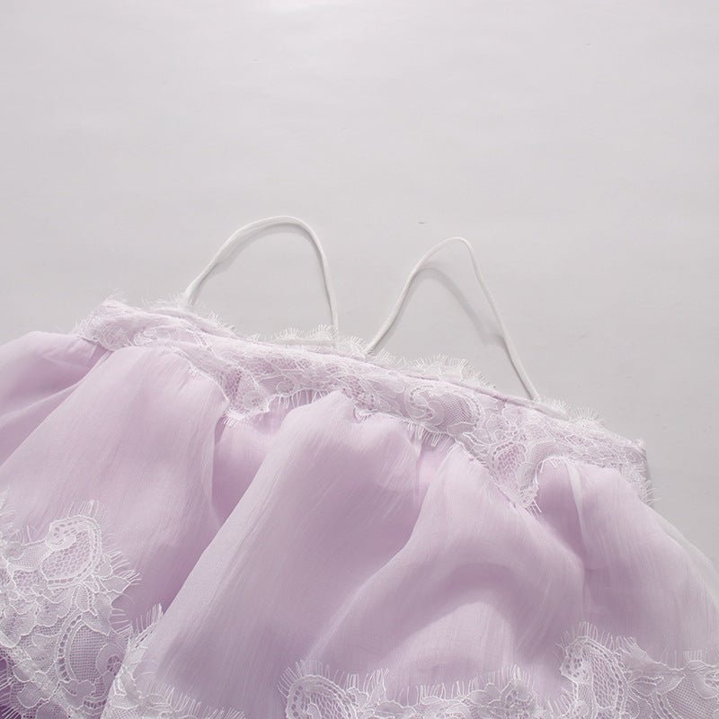 Robe maxi mousseline jaune pâle et blanc, dentelle eyelash, bretelles réglables . - IVOIRART.COM