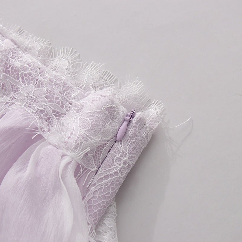 Robe maxi mousseline jaune pâle et blanc, dentelle eyelash, bretelles réglables . - IVOIRART.COM