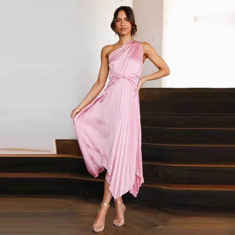 Robe maxi plissée élégante pour femme, couleur unie, idéale pour soirées - IVOIRART.COM