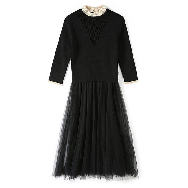 Robe mi-longue slim en maille tricotée, coutures texturées et résille unie chic - IVOIRART.COM