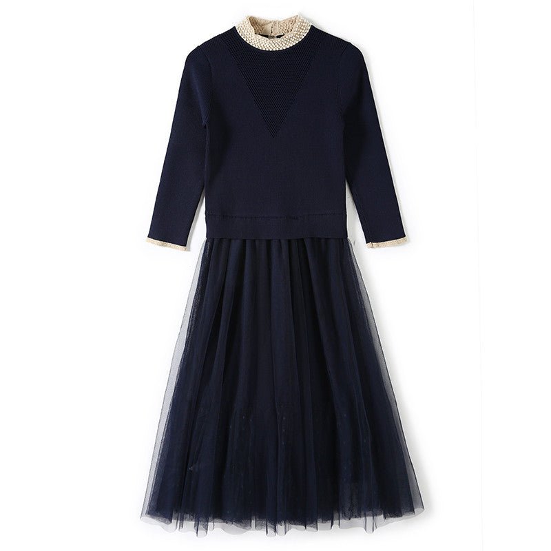 Robe mi-longue slim en maille tricotée, coutures texturées et résille unie chic - IVOIRART.COM