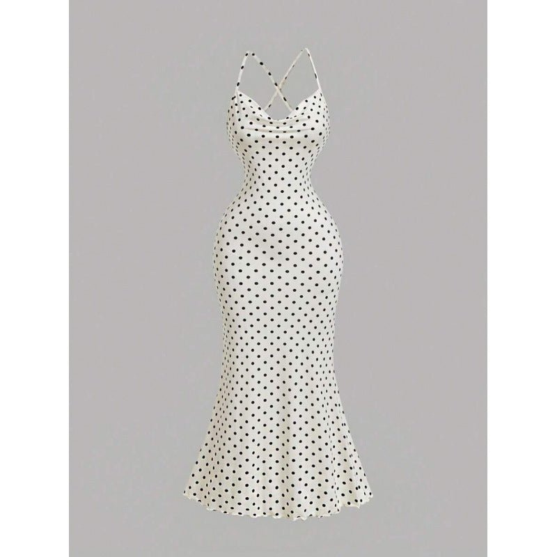 Robe Midi Élégante à Imprimé Floral, Col Halter et Queue de Poisson, Dos Nu - IVOIRART.COM