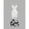 Robe Midi Élégante à Imprimé Floral, Col Halter et Queue de Poisson, Dos Nu - IVOIRART.COM