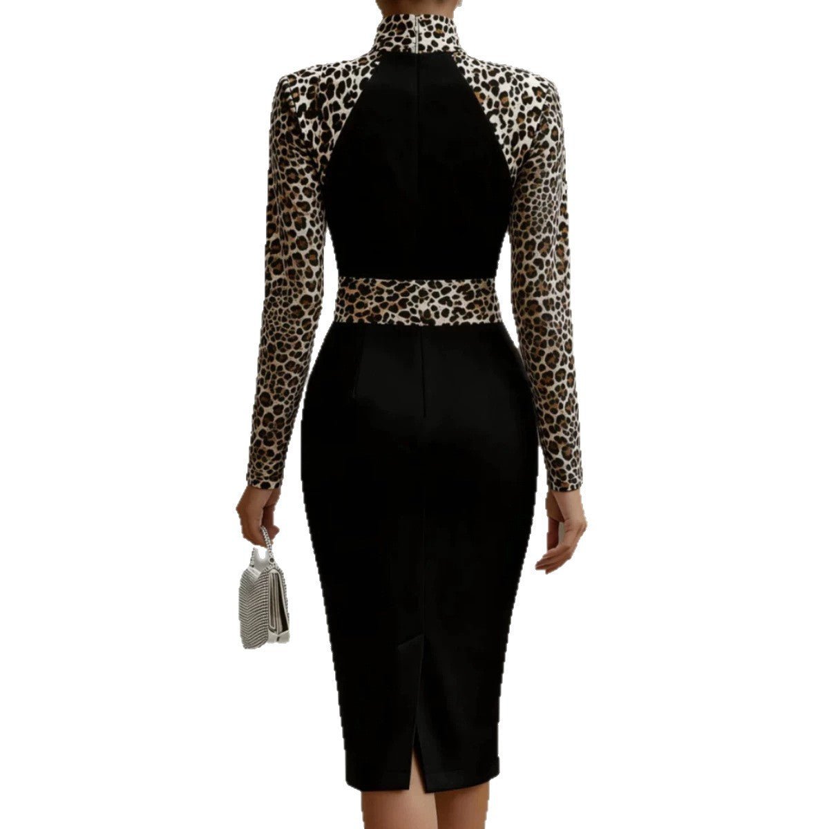Robe-midi moulante sexy col montant, taille marquée, soirée, polyester, S-XXL EU - IVOIRART.COM