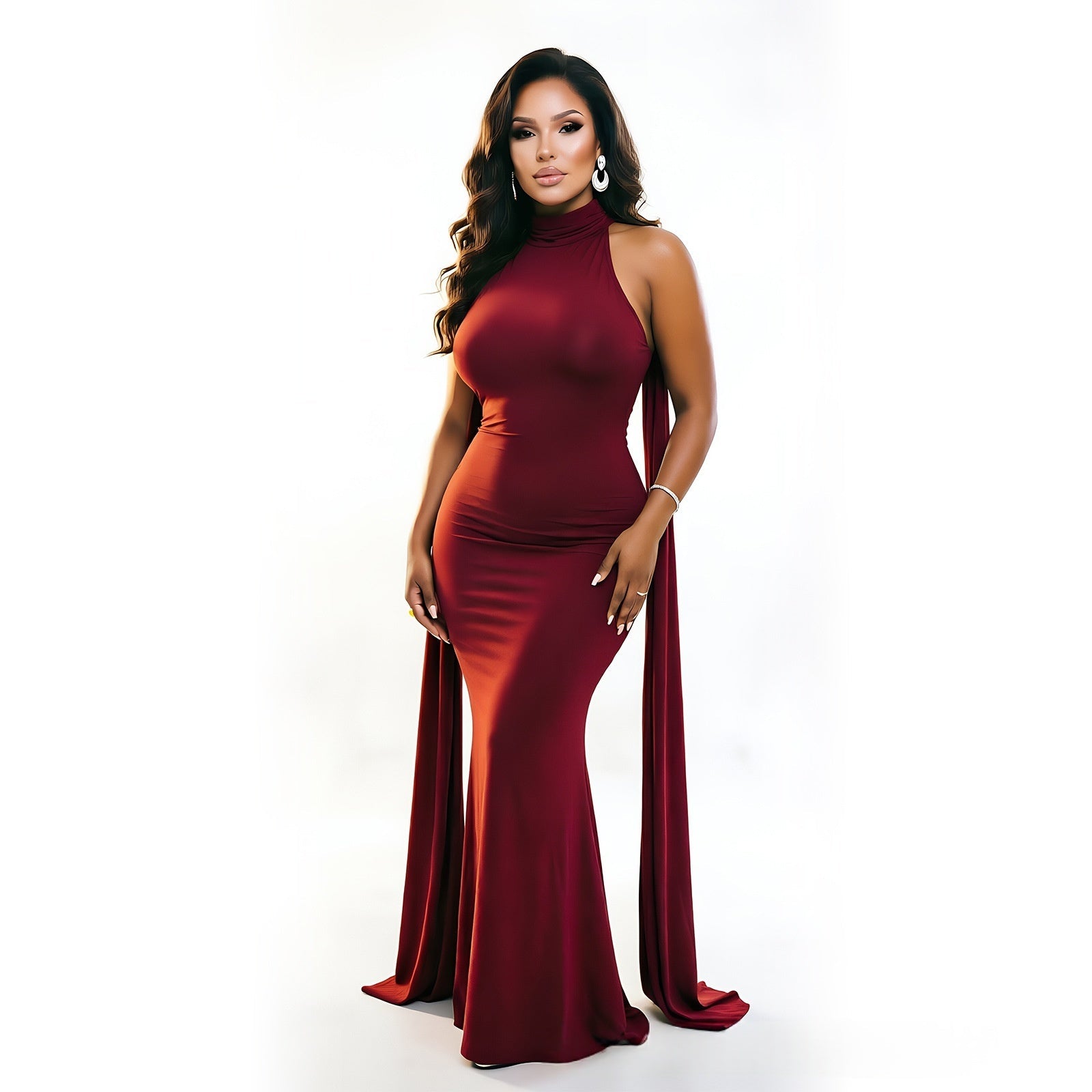 Robe Minceur Metteuse en Valeur avec Cape Élégante et Style Long Fishtail - IVOIRART.COM