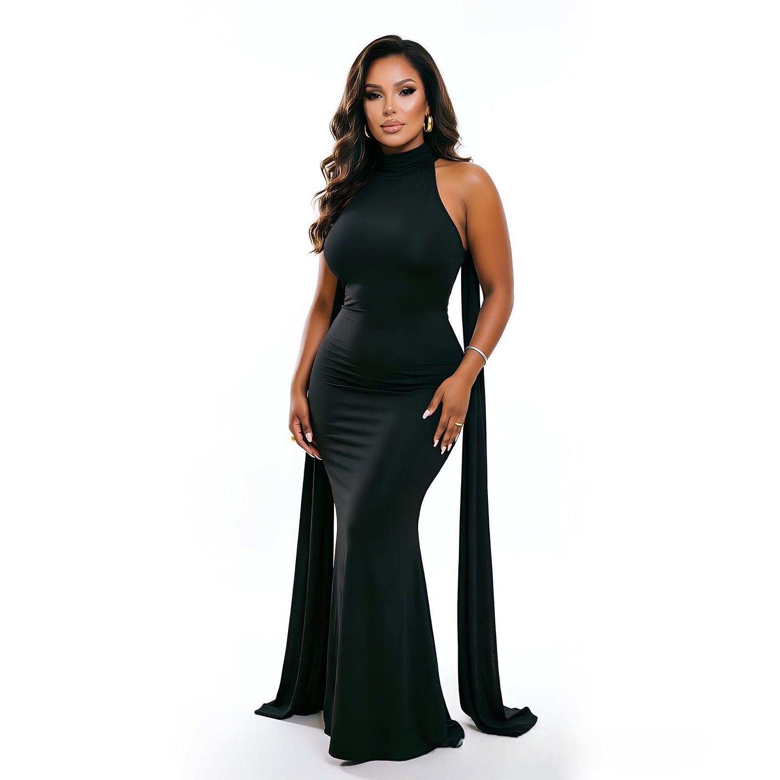 Robe Minceur Metteuse en Valeur avec Cape Élégante et Style Long Fishtail - IVOIRART.COM