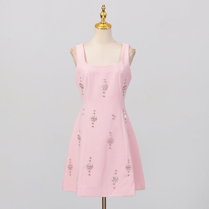 Robe mini dos nu à taille fine ornée de diamants pour femmes élégantes - IVOIRART.COM
